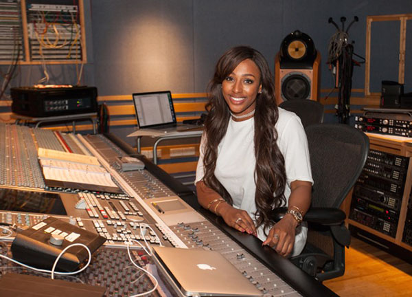 Alexandra Burke in the studio with Chris Egan, the orchestrator and record producer.